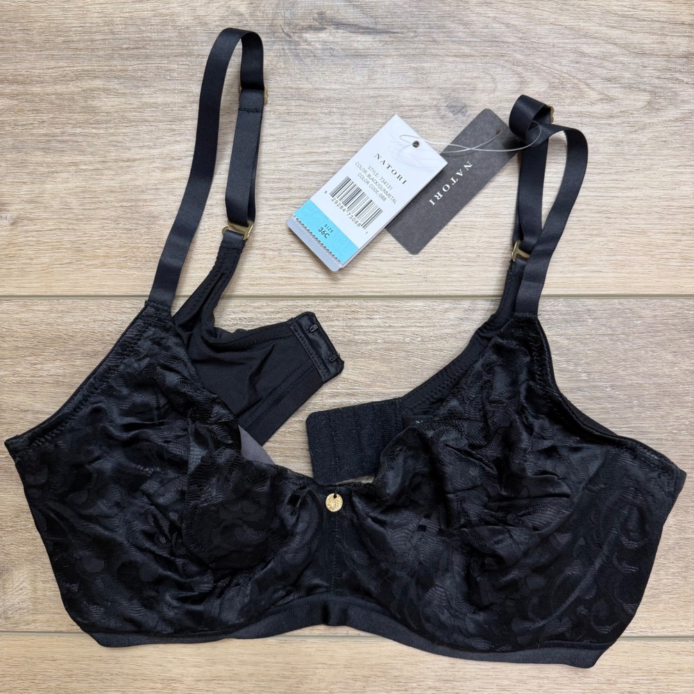 Natori Covet Seamless Lace Underwire Bra Black Convertible Strap 734131 36C NEW